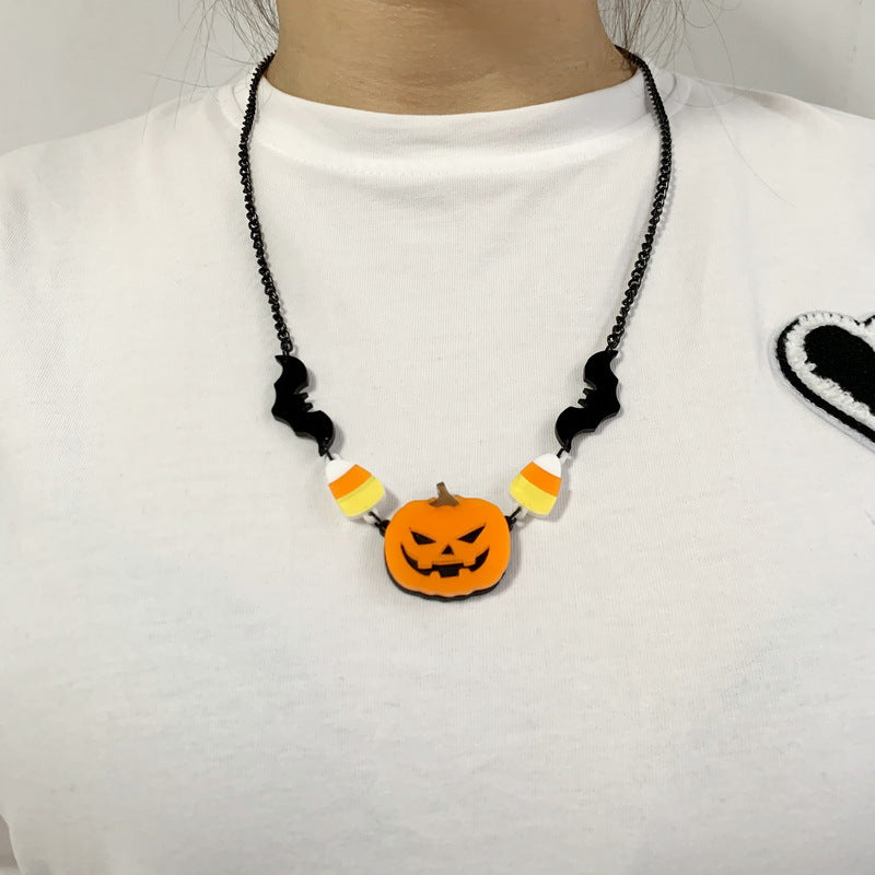 Wholesale Gothic Bat Pumpkin Candy Pendant Acrylic Necklace