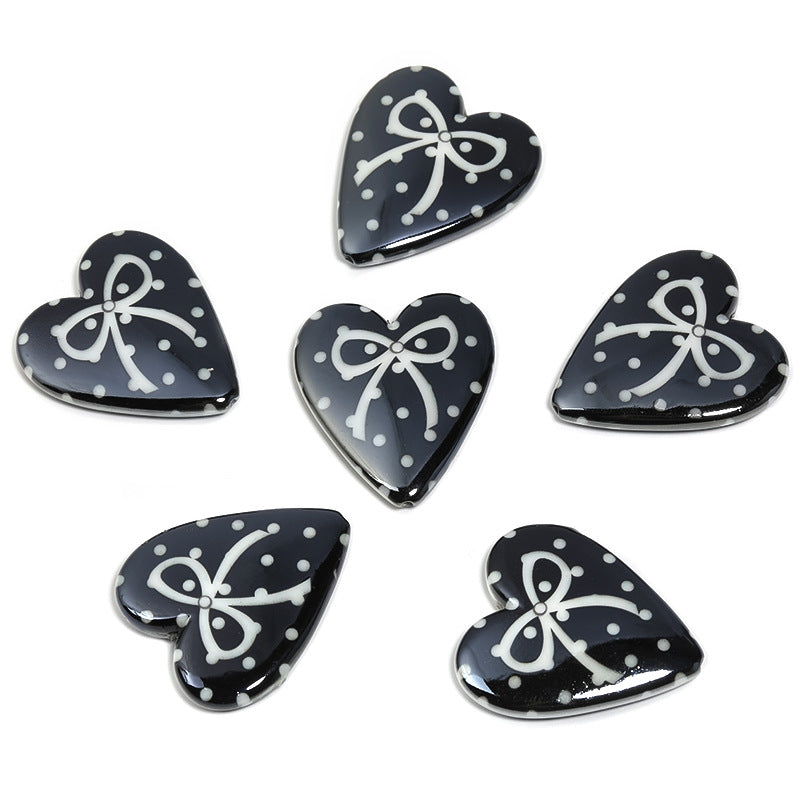 Wholesale 10pcs Acrylic Polka Dot Bow with Large Heart-shaped Letter Printed Beads DIY Loose Beads