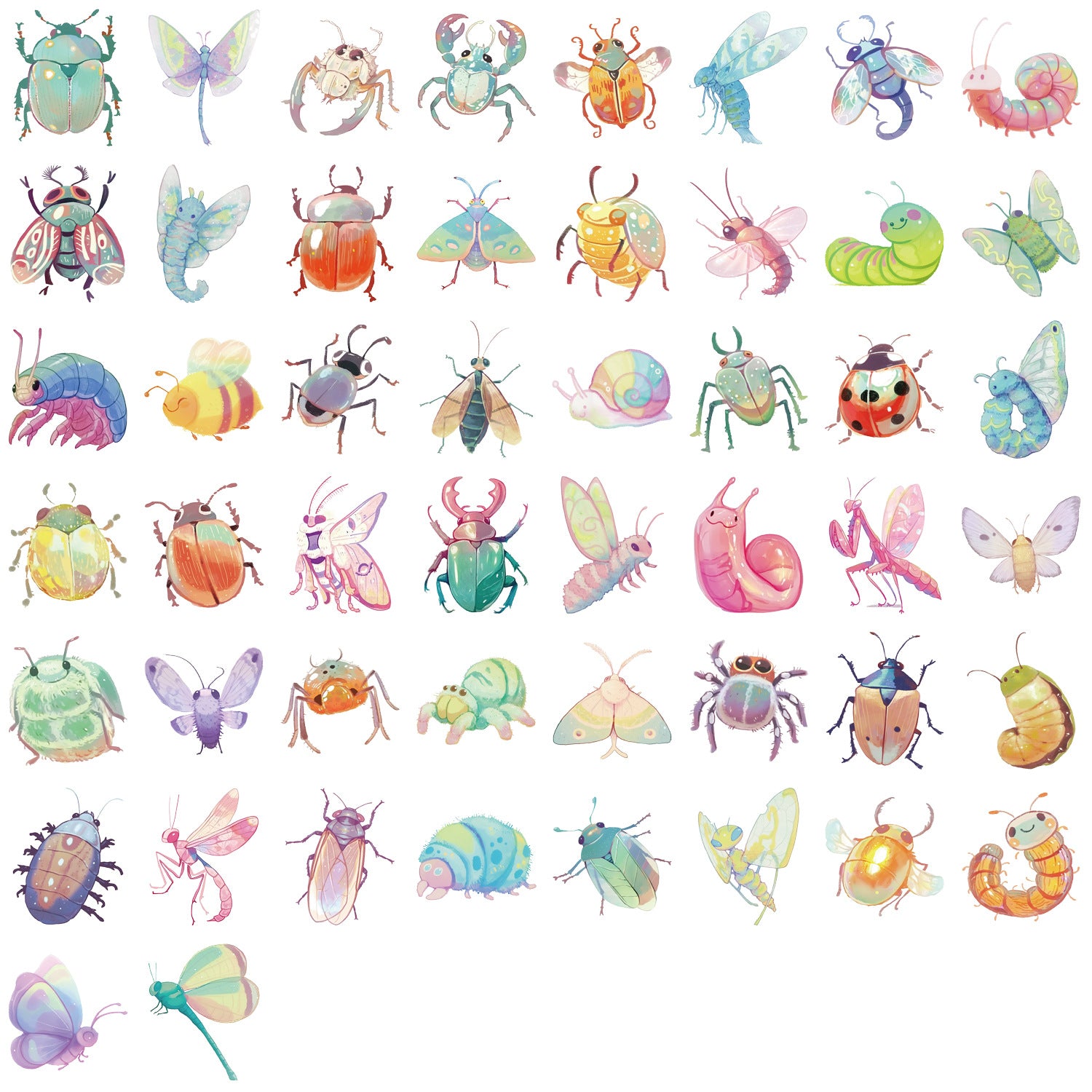 Wholesale 50pcs Colorfulful Insect Pet Transparent Stickers