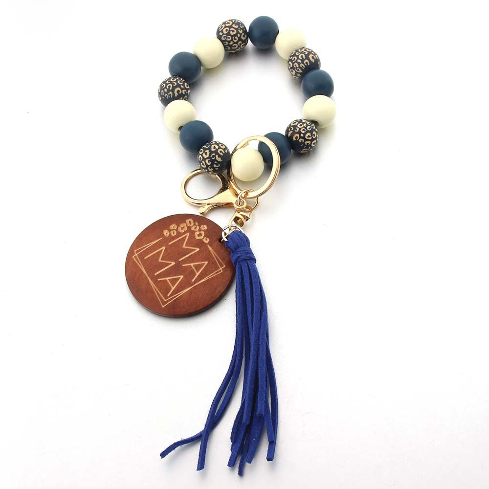 Wholesale MAMA Wooden Plaque Wooden Beads Tassel Bracelet Keychain