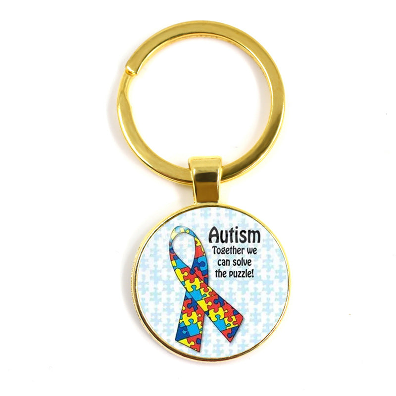 Wholesale Alloy Autism Ribbon Love Keychain