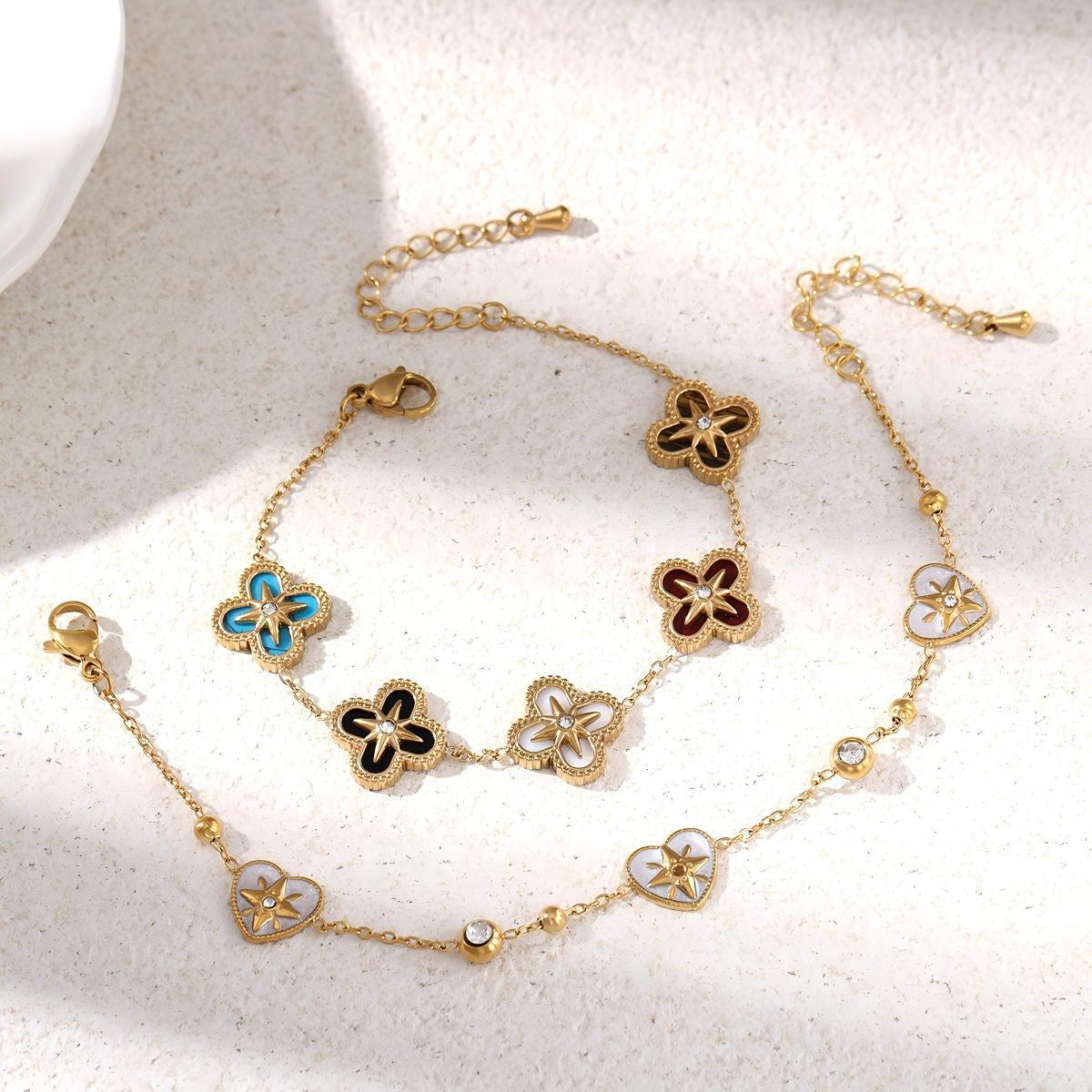 Wholesale Bracelet Light Luxury Niche Flower Four-Leaf Clover Heart Titanium Steel Bracelet Women' s