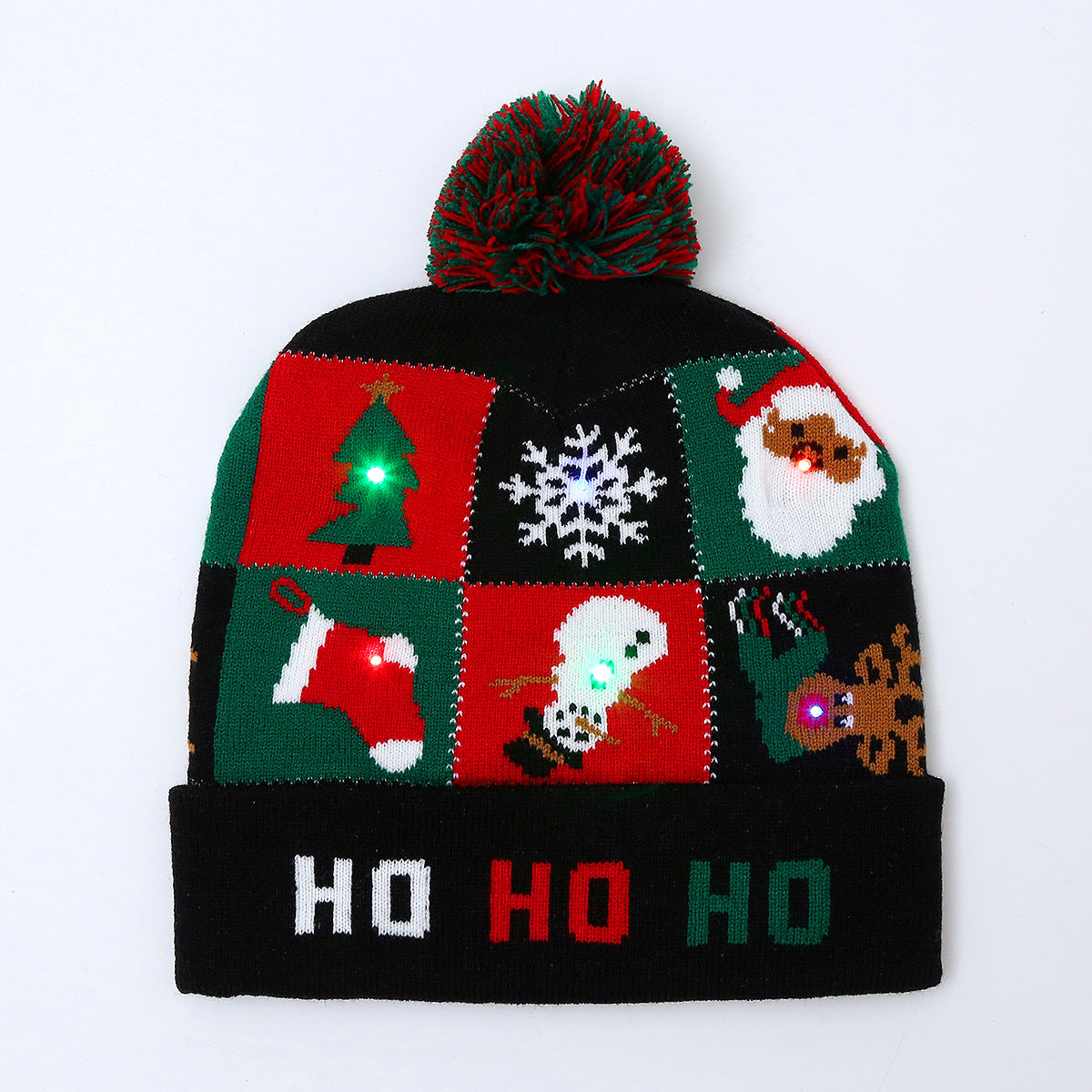 Wholesale Jacquard LED Christmas Knitted Beanie