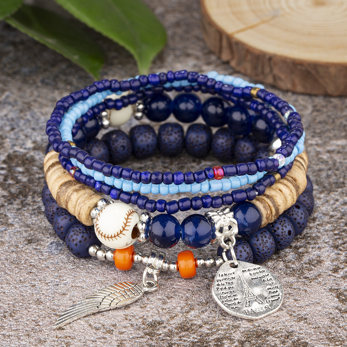 Wholesale Bohemian Ethnic Style Angel Wings Letter Alloy Pendant Beaded Bracelet Five-piece Set