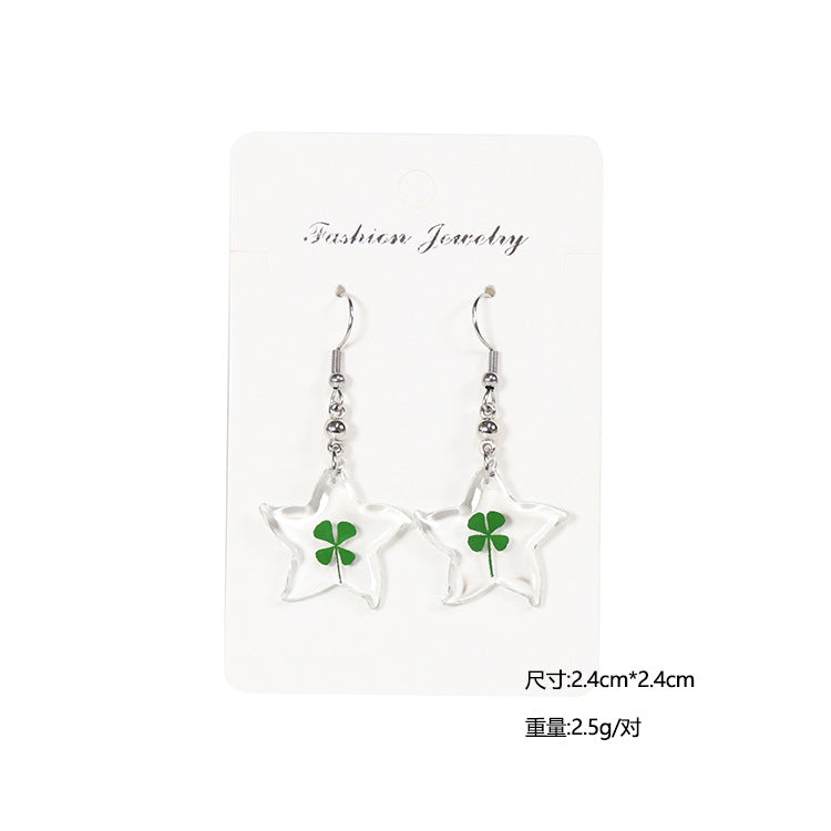 Wholesale 10pcs Four-leaf Clover Natural Specimen Earrings