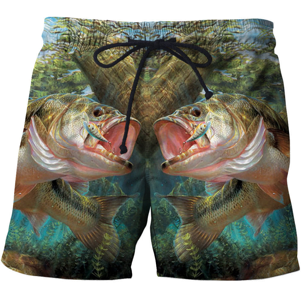 Wholesale Beach Shorts 3D Digital Printing Fish Pattern Cropped Pants Men's Swimwear