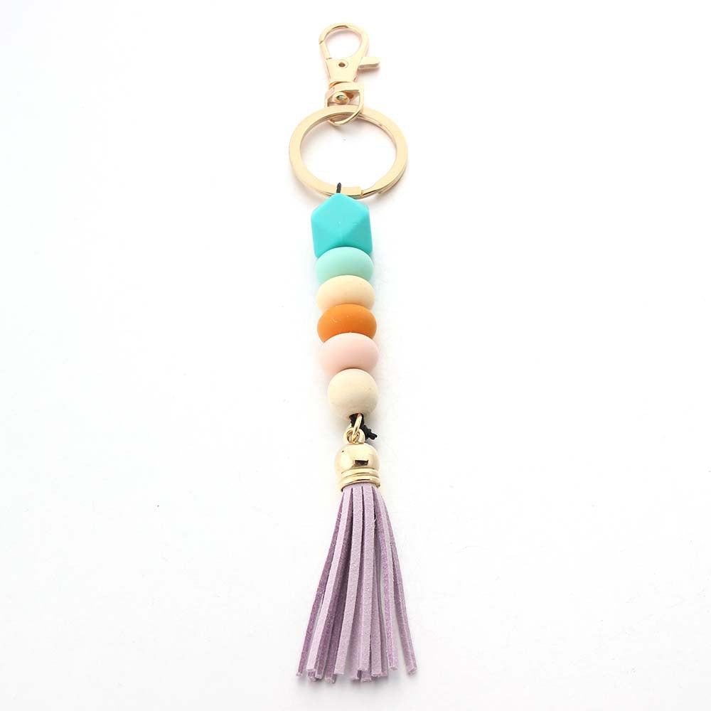 Wholesale Solid Color Silicone Beaded Tassel Keychain