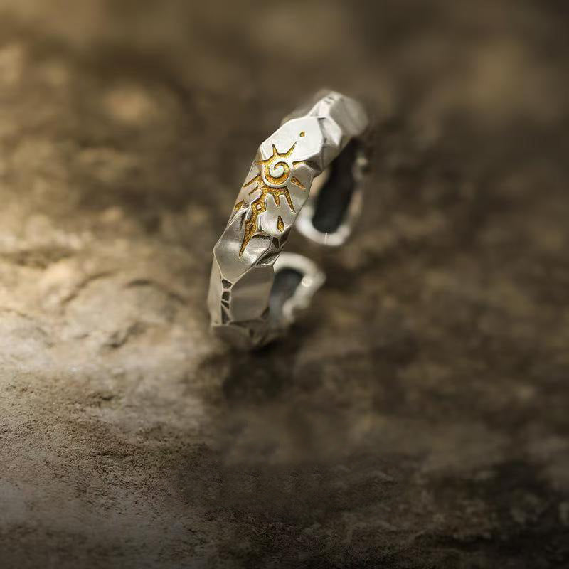 Wholesale  Personality Sun Rune Wishing Stone Pendant Retro Personality Meteorite Colorblock Stainless Steel Chain Hip Hop Necklace