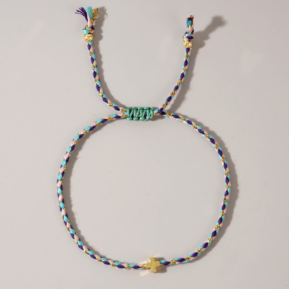 Wholesale Simple Casual Style Four-color Cotton Rope Copper Cross Bracelet