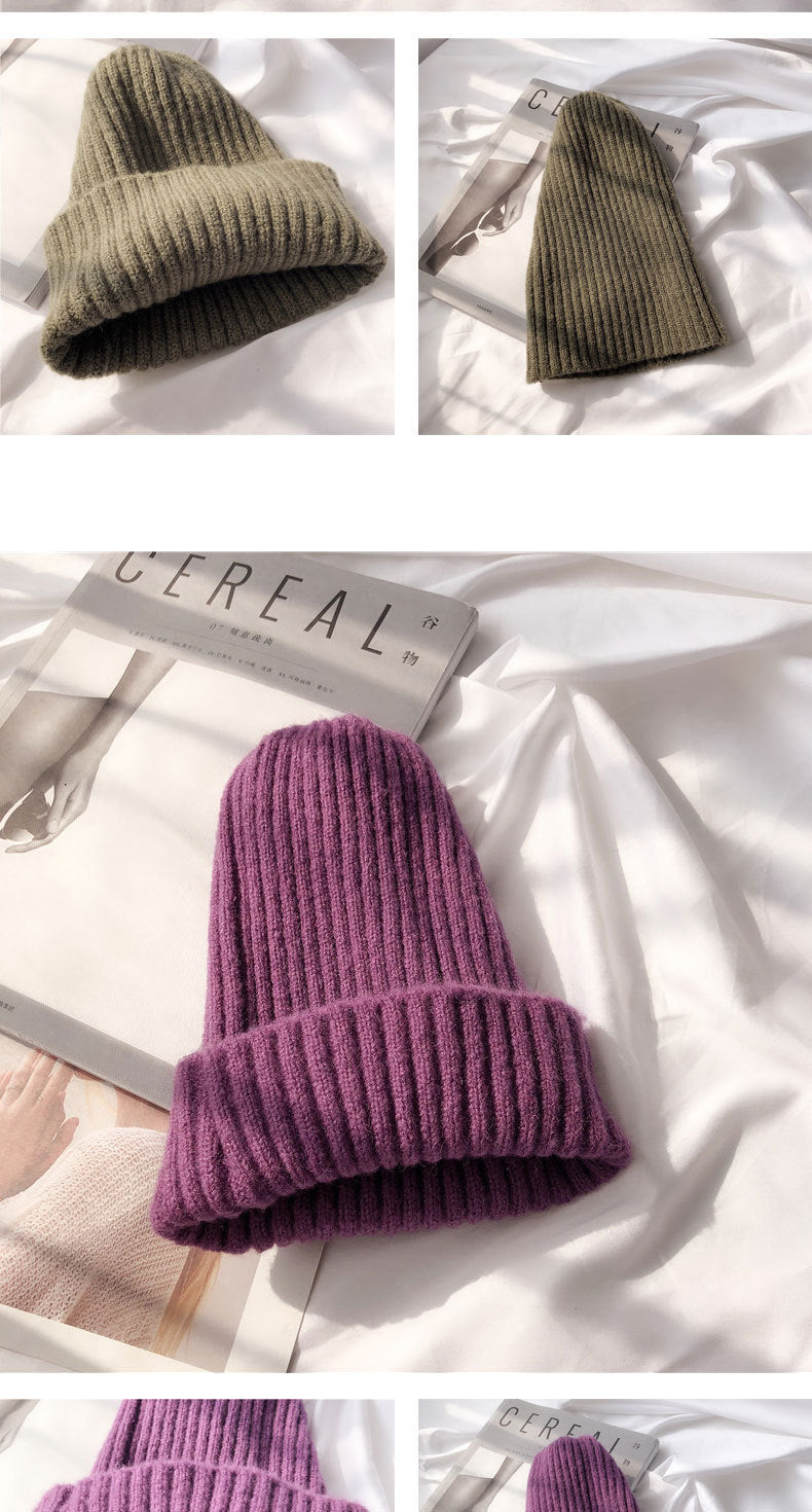 Wholesale Solid Color Versatile Knitted Thickened Smooth Plate Pointed Wool Hat
