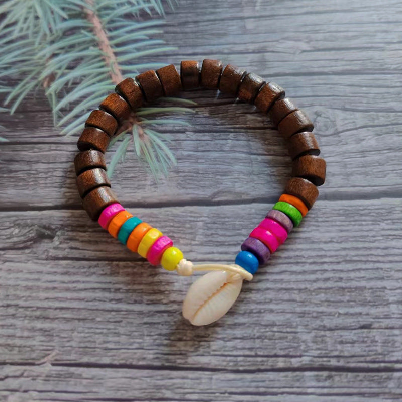 Wholesale Devil's Eye Colored Wood Beads Natural Shell Bracelet Rope