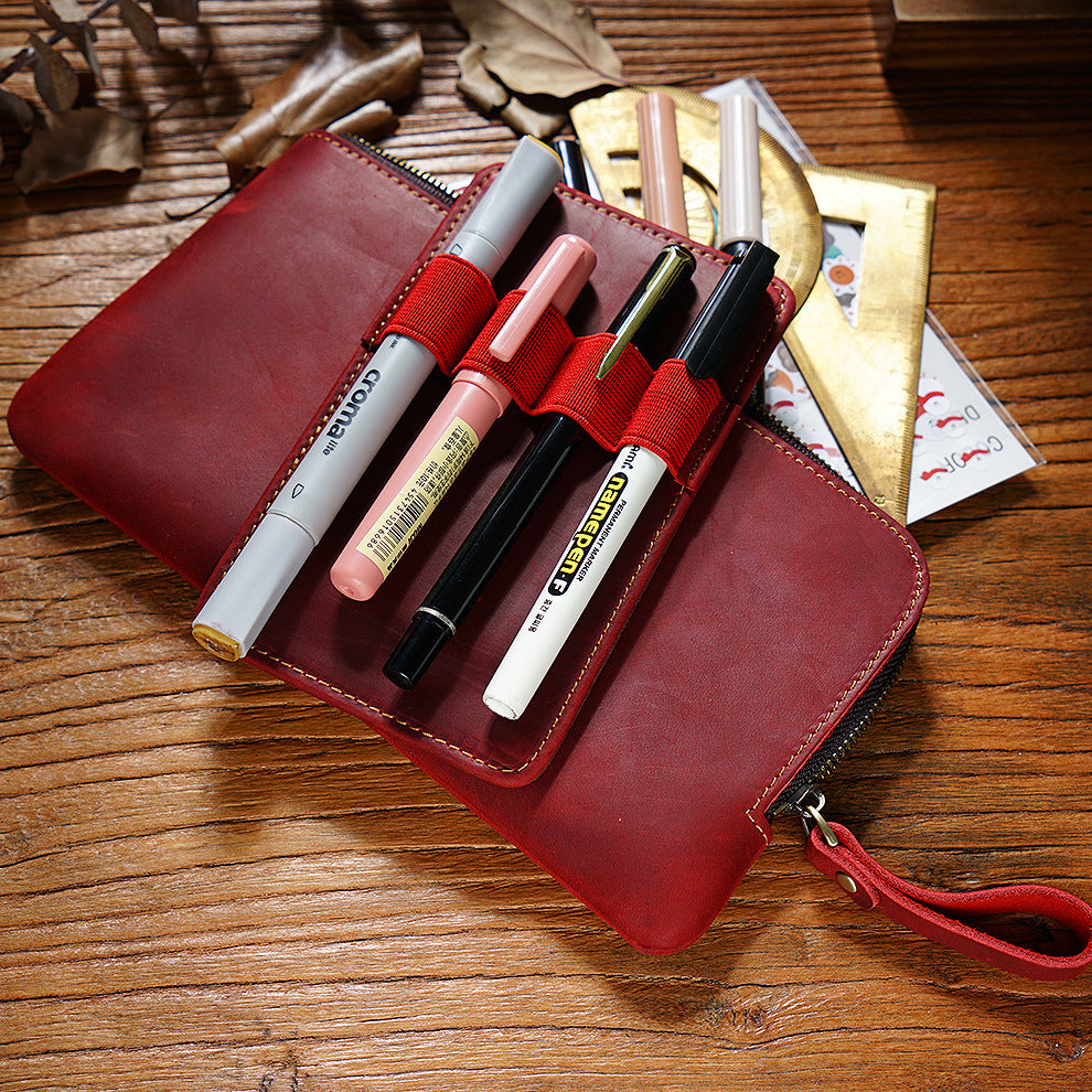 Wholesale Cowhide Zipper Crazy Horse Leather Multi-functional Zipper Pencil Case