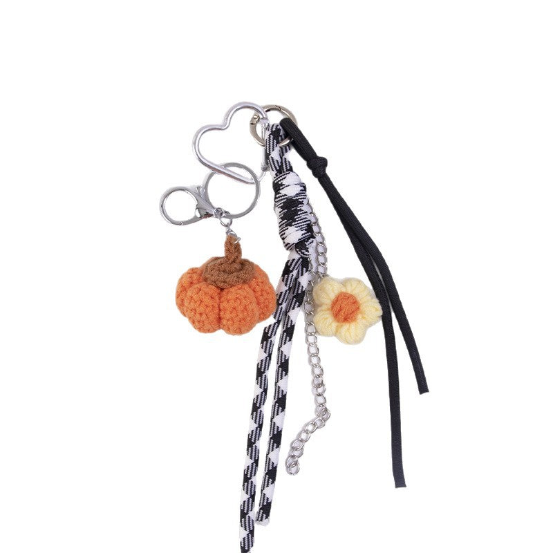 Wholesale  pumpkin bag hanging DIY wool braided rope keychain