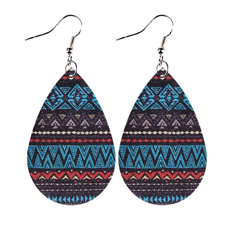 Wholesale Western Style Ethnic Totem Pattern Striped Leather Drop Shape Women's Earrings