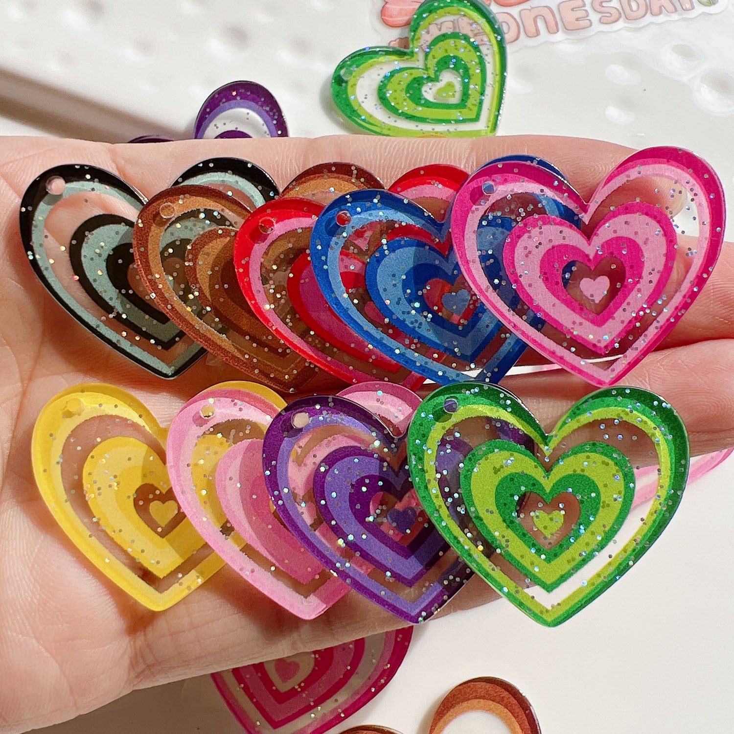 Wholesale 5pcs Acrylic Heart Accessories FlatBack with Holes