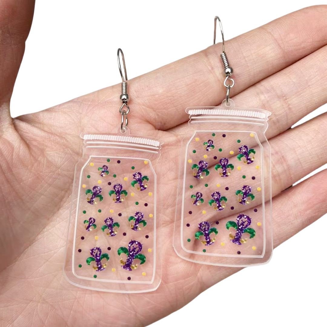 Wholesale 2PCS/Pack Acrylic Small Bottle Printed Earrings Clown Hat Lobster Lips Mask Carnival Party Earrings
