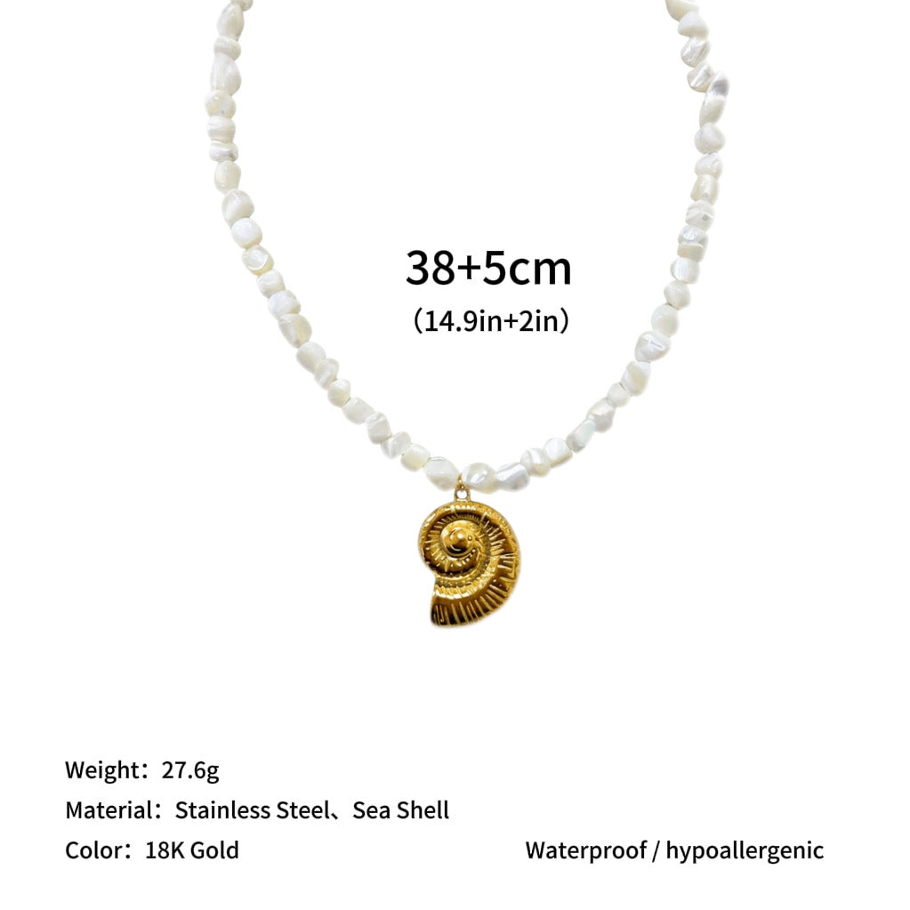 Wholesale  Bohemian Style Stainless Steel Titanium Steel Pendant Natural Shell Necklace