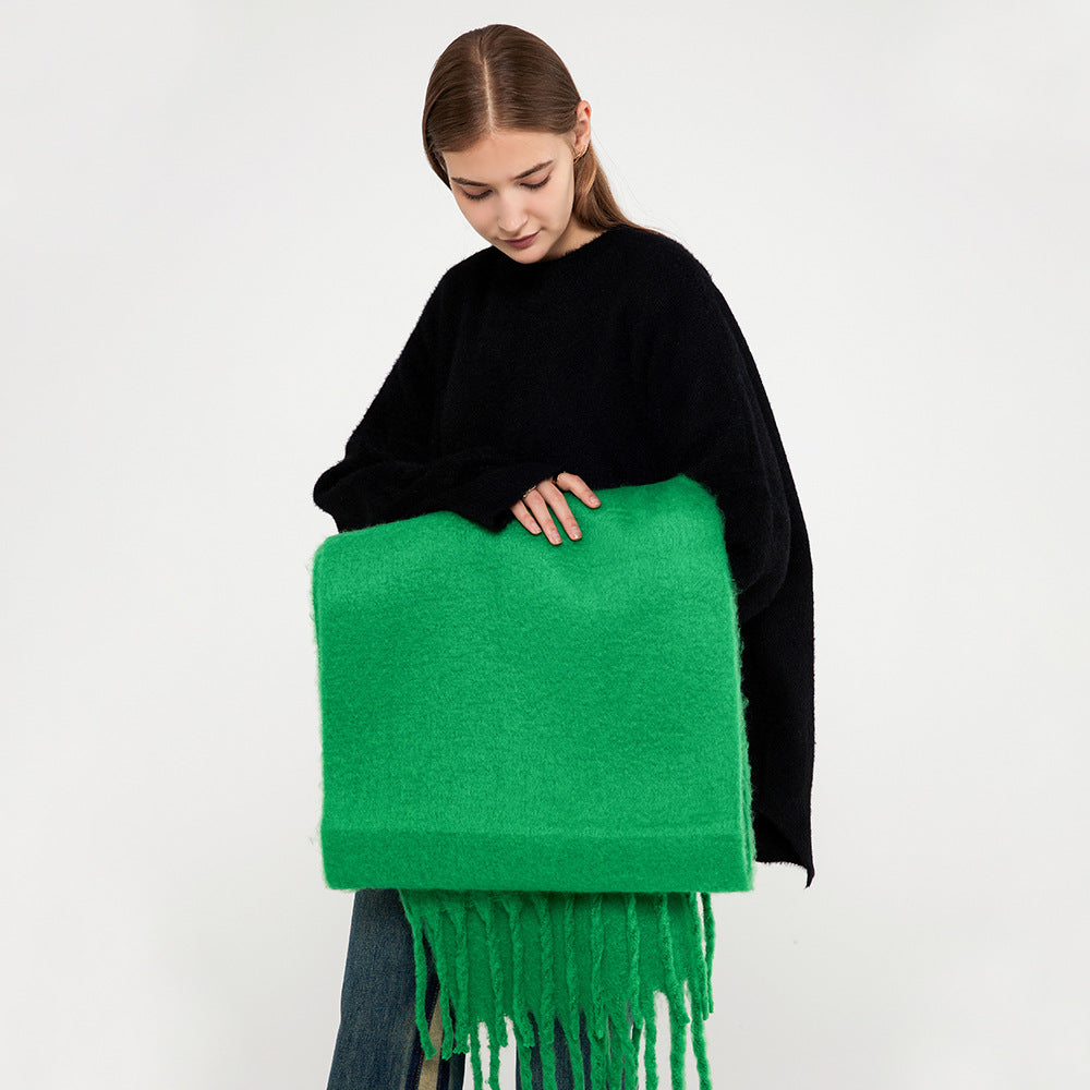 Wholesale Solid Color Thick Beard Mohair Imitation Cashmere Autumn and Winter Thickened Warm Scarf