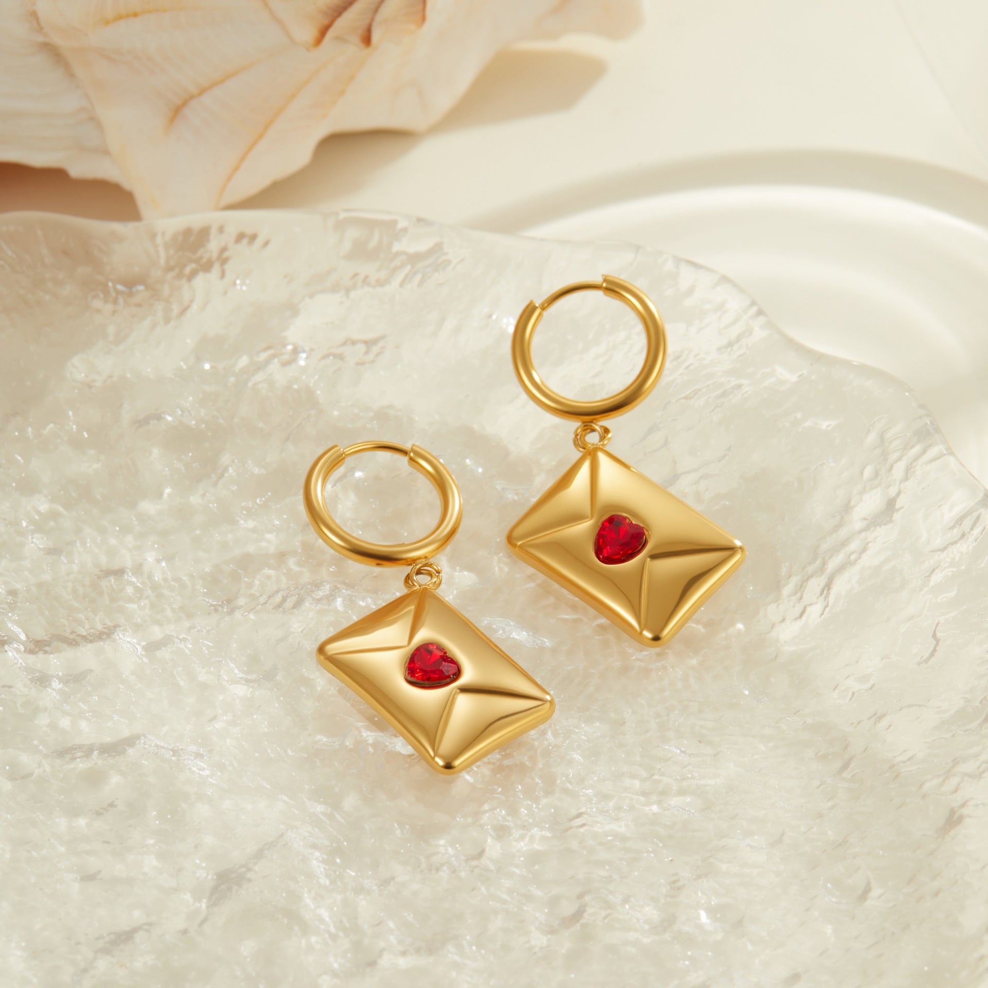 Wholesale Valentine' s Day Heart-Shaped Envelope Stainless Steel Earrings