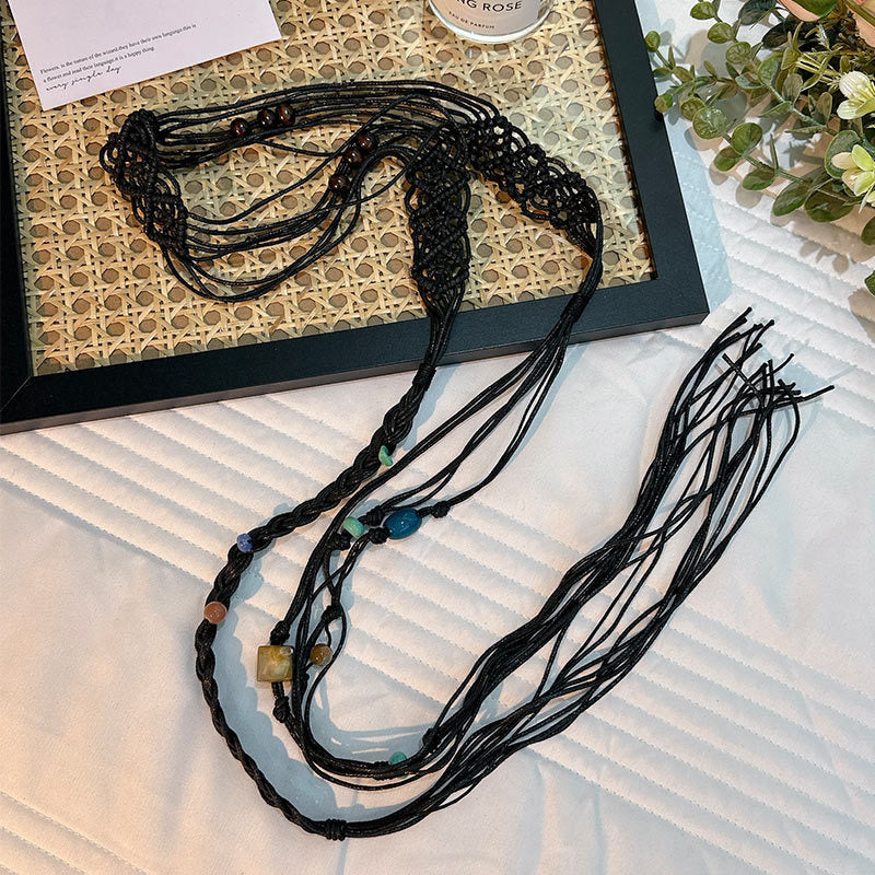 Wholesale Women's Versatile Dress Accessories Waist Rope Bohemian Braided Hemp Rope Waist Chain Thin Belt