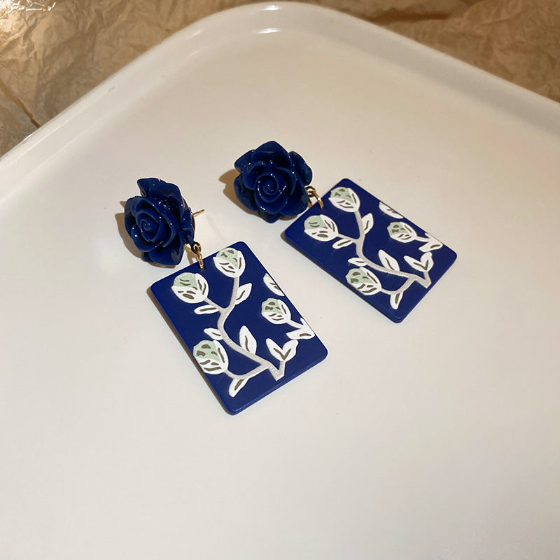 Wholesale Silver Needle French Oil Painting Sunflower Earrings