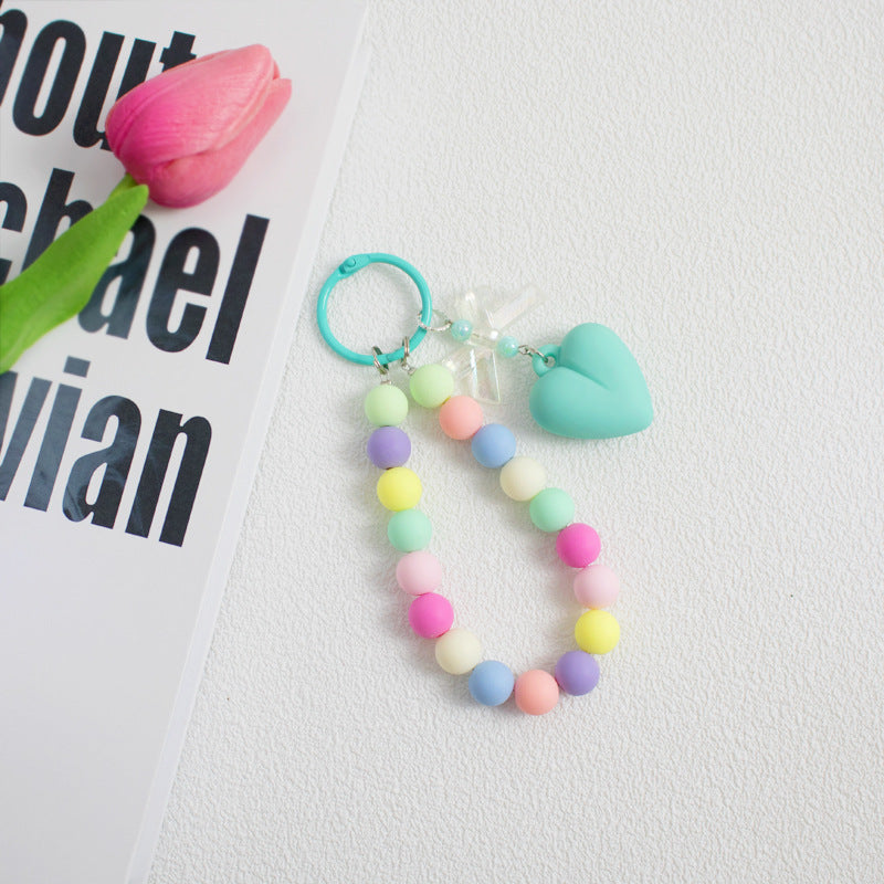 Wholesale Colorful beads small fresh bow love round beads pendant keychain mobile phone chain