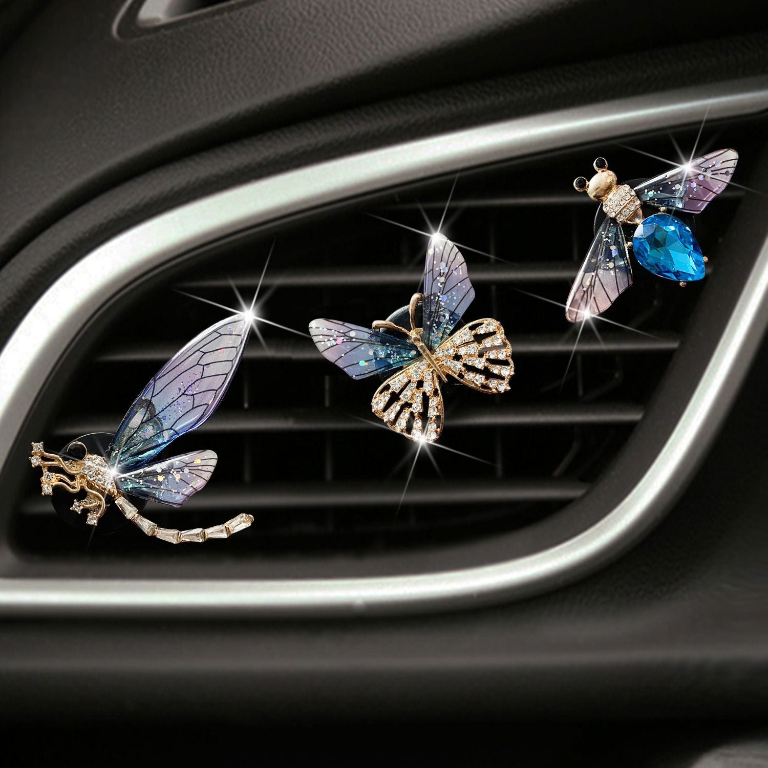 Wholesale metal butterfly dragonfly car perfume clip bee car air conditioning outlet fragrant decorative clip