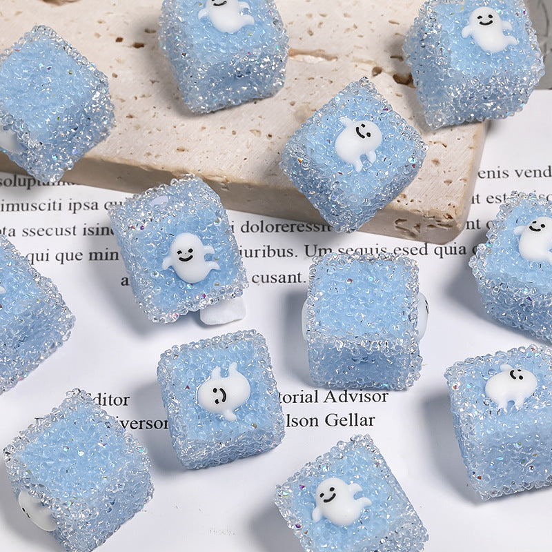 Wholesale 5pcs/pack Rhinestone Halloween Pumpkin Skull Square Sugar Beads