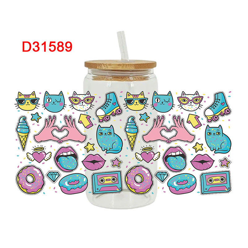 Wholesale Uv Transfer Sticker Glass Cup  Crystal Sticker 16oz Cup UV DTF Wraps