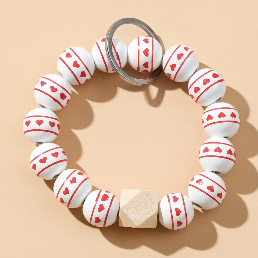 Wholesale Small Heart Wooden Beads Bracelet Keychain