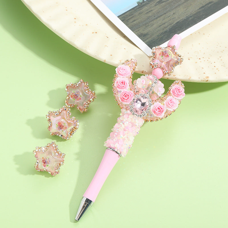 Wholesale 10pcs Acrylic Luminous Pentagram Flower Full Diamond Loose Beads DIY