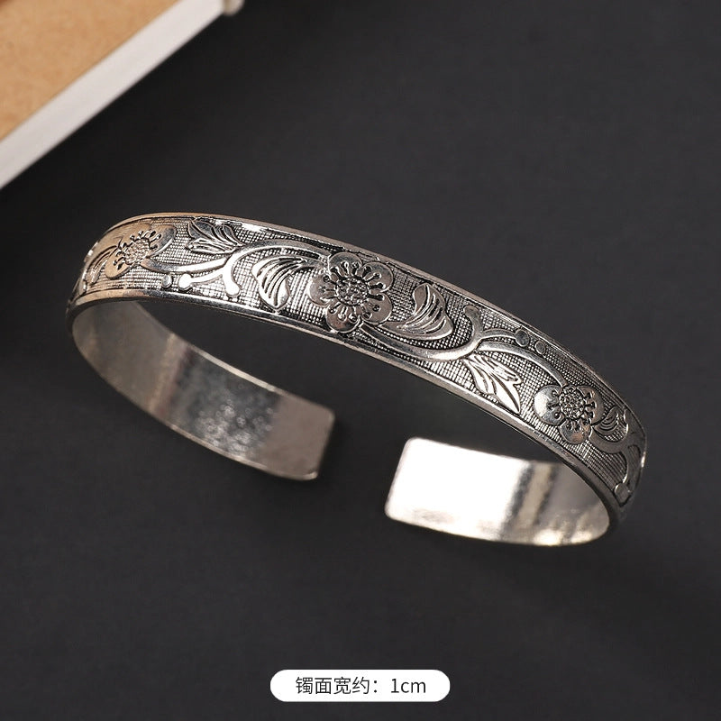 Wholesale  ethnic style retro court Chinese carved ancient silver bracelet personality exotic bracelet