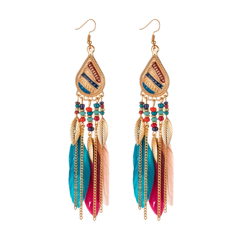Wholesale Feather Bohemian Long Tassel Earrings