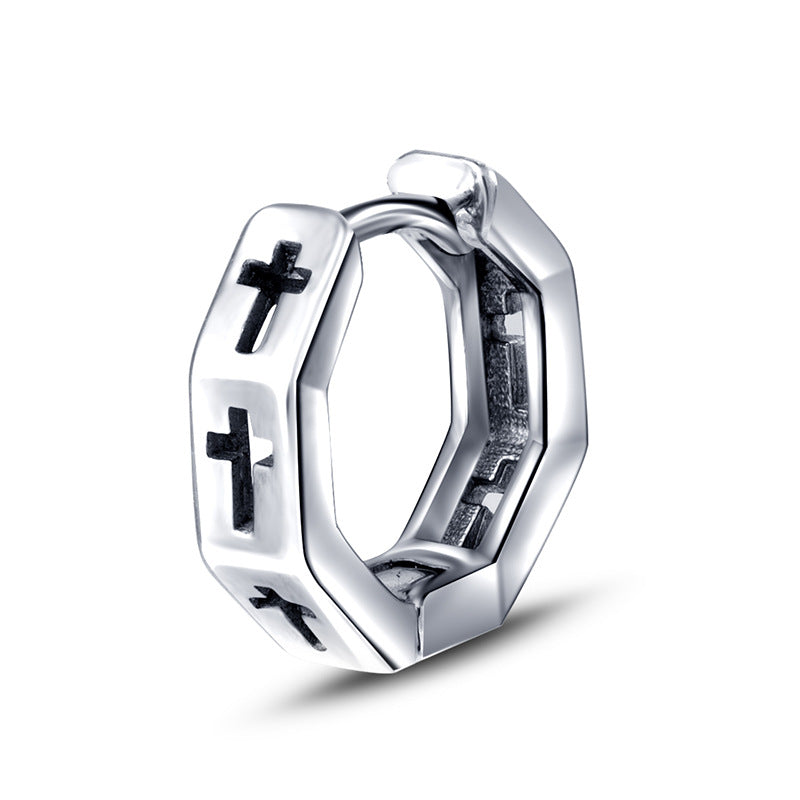 Wholesale Men's Stainless Steel Minimally Personalized Cross Titanium Steel Neutral Circle Earrings