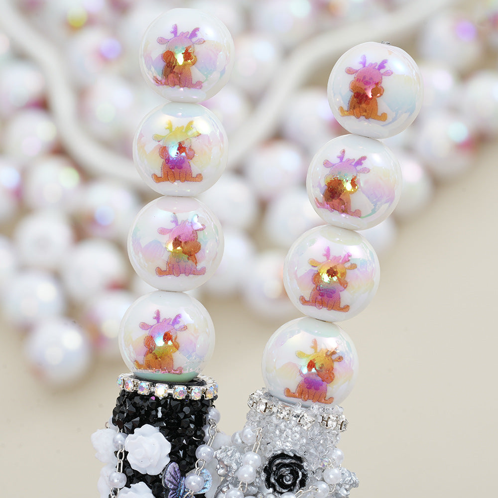 Wholesale 10pcs Christmas Deer Perforated Beads Decorative Beads Acrylic Beads