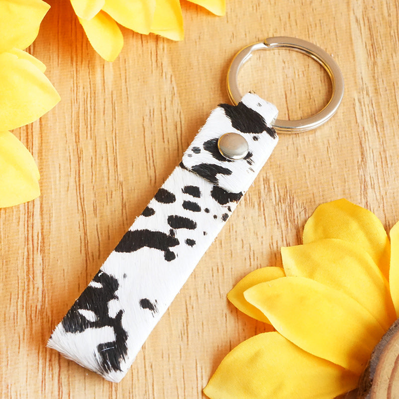 Wholesale 3pcs Creative Diy West Leather Horse Hair Leopard Print Army Green Print West Leather Keychains