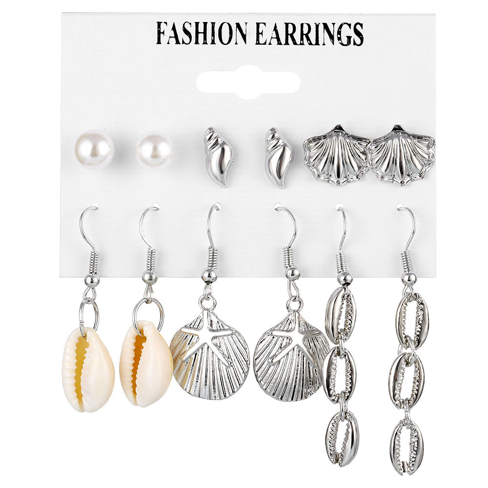 Wholesale Fashion Gold and Silver Natural Shell Scallop Earring Set