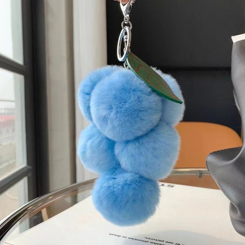 Wholesale Cute Grape Imitation Rex Rabbit Fur Plush Ball Keychain