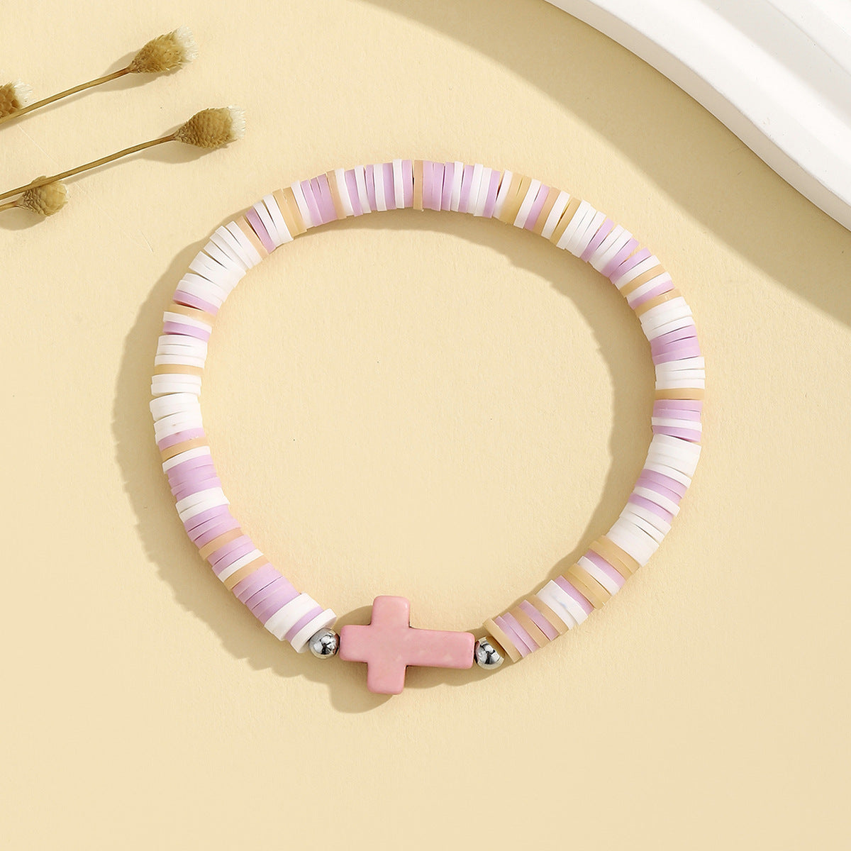 Wholesale Turquoise Cross  Bohemian Colorful Soft Clay Beach Elastic Adjustable Bracelet