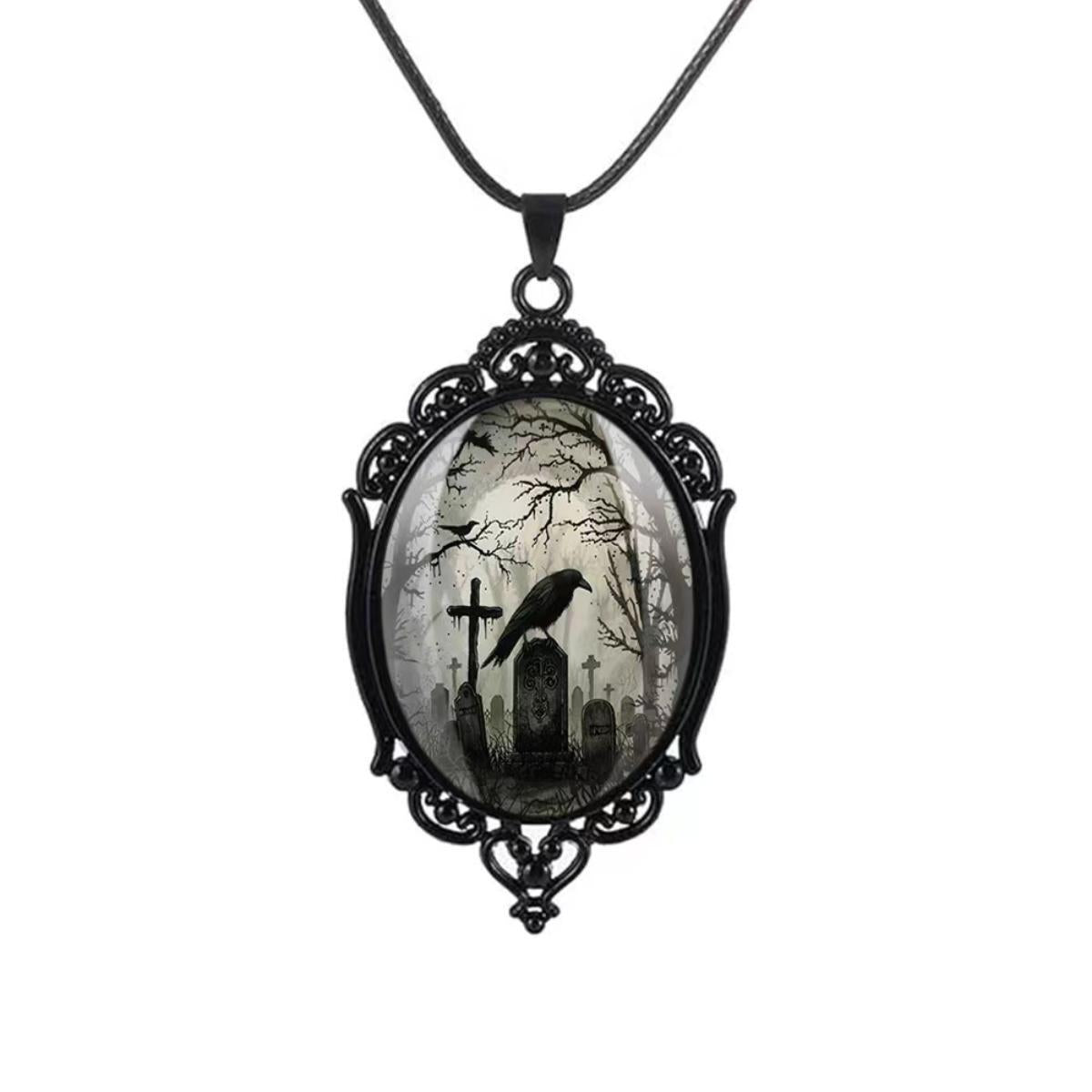 Wholesale Vintage Gothic style bat castle crow cross blood black cat church cemetery vampire vintage necklace