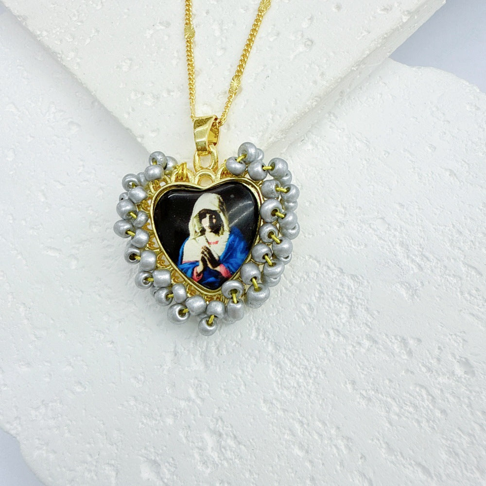 Wholesale Golden Rice Bead Love Pendant heart necklace