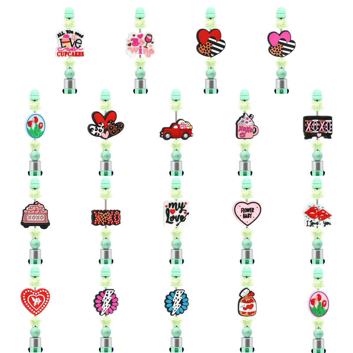 Wholesale Random 100pcs valentine' s day rotatable pen beads