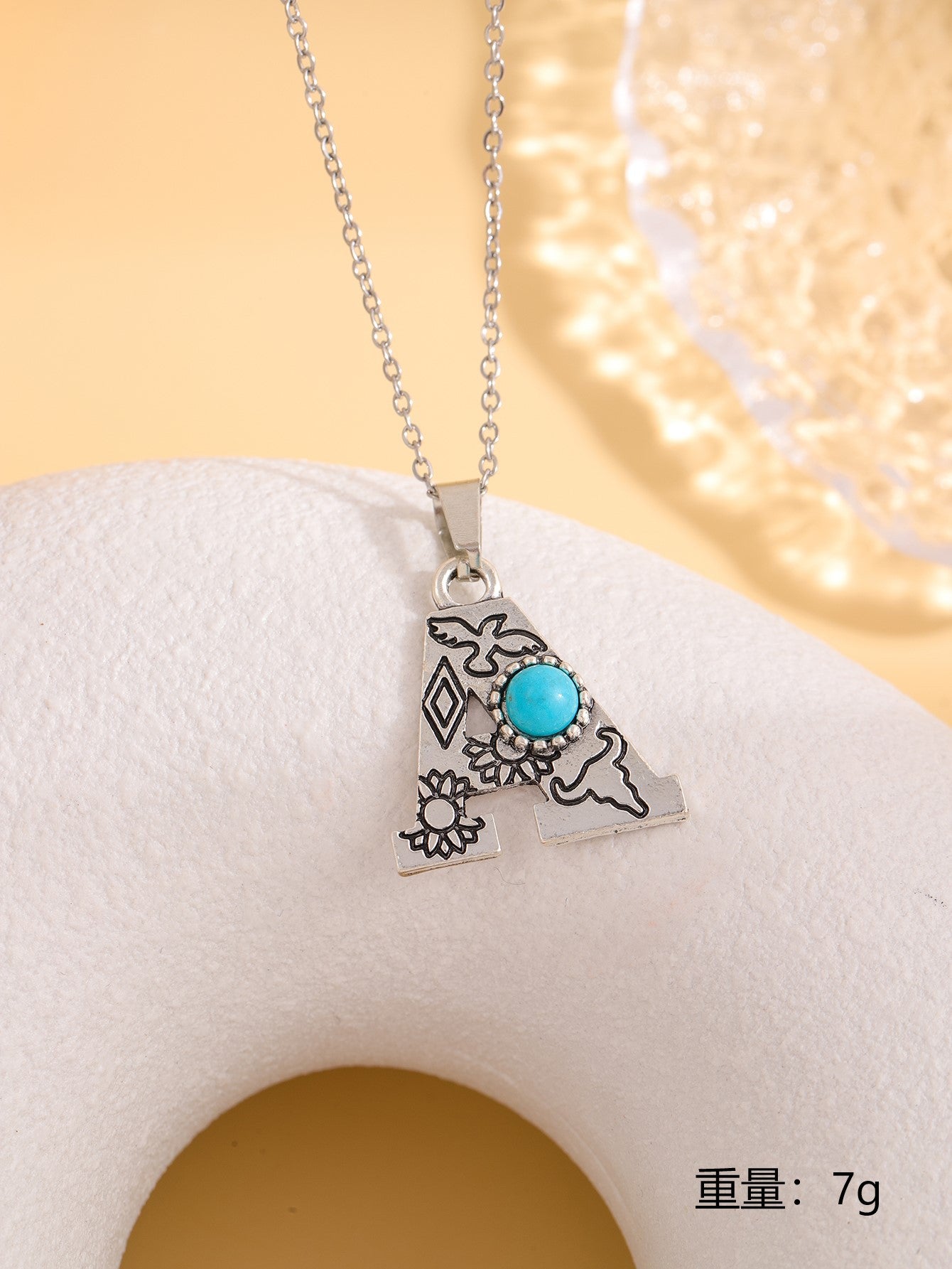 Wholesale Western stainless steel chain cactus turquoise letter necklace