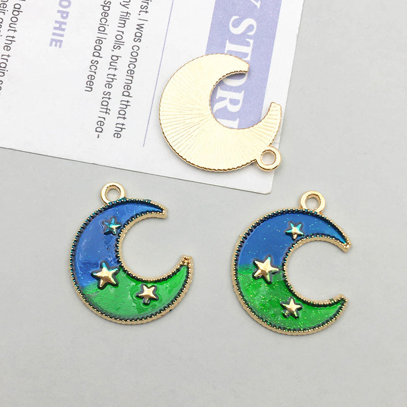 Wholesale 1 Blue Drip Oil Alloy Simulation Moon Star DIY Pendant