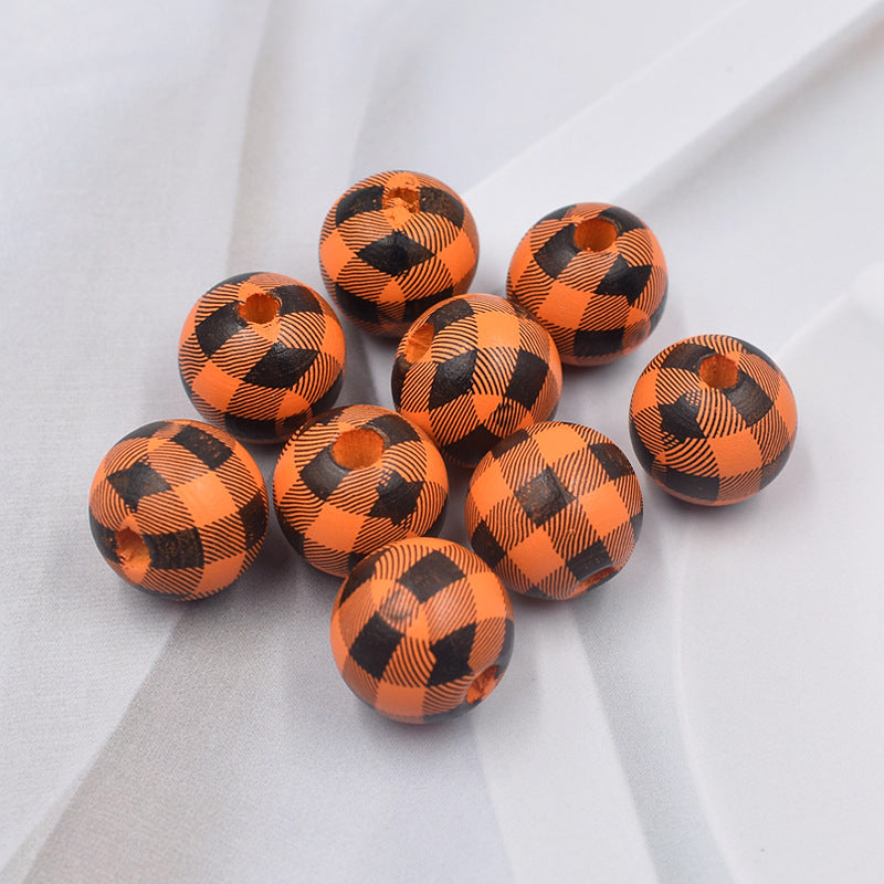 Wholesale 10PCS Houndstooth Wooden Beads DIY Beads Colored Plaid Wooden Beads