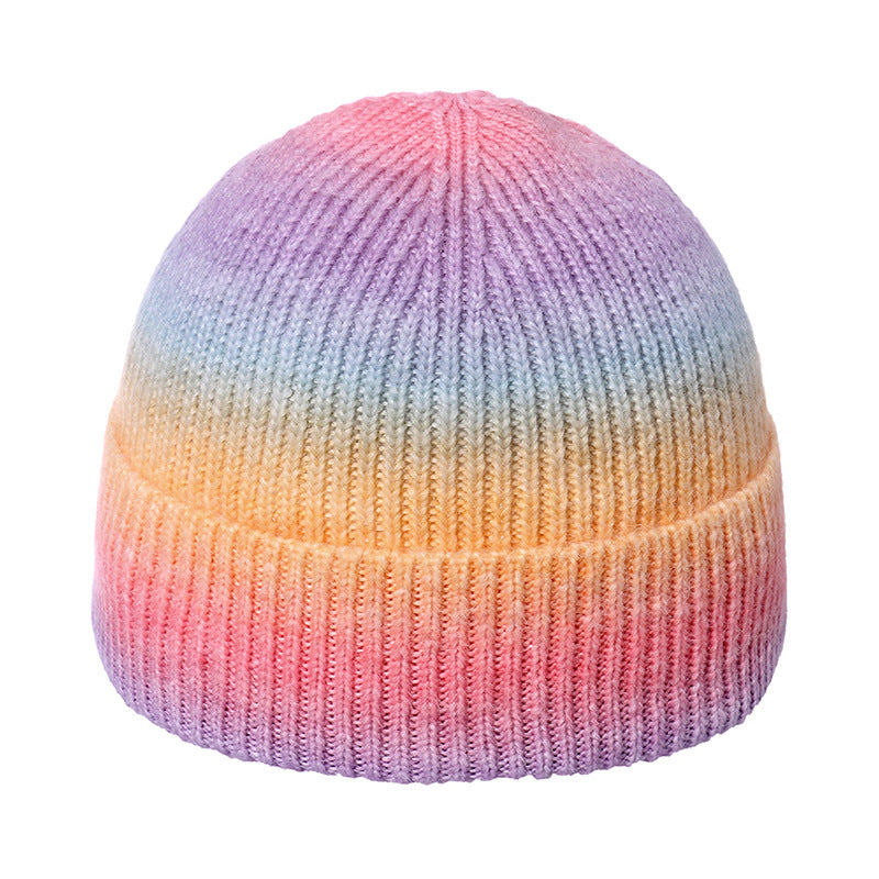Wholesale Trendy Gradient Tie-dye Print Warm Rainbow Fashion Wool Hat
