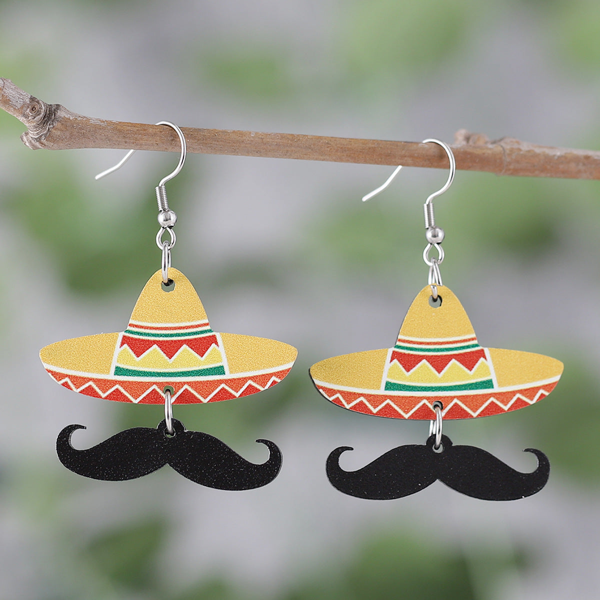 Wholesale Colorful tortilla straw hat colorful jar double-sided  Wood Earrings