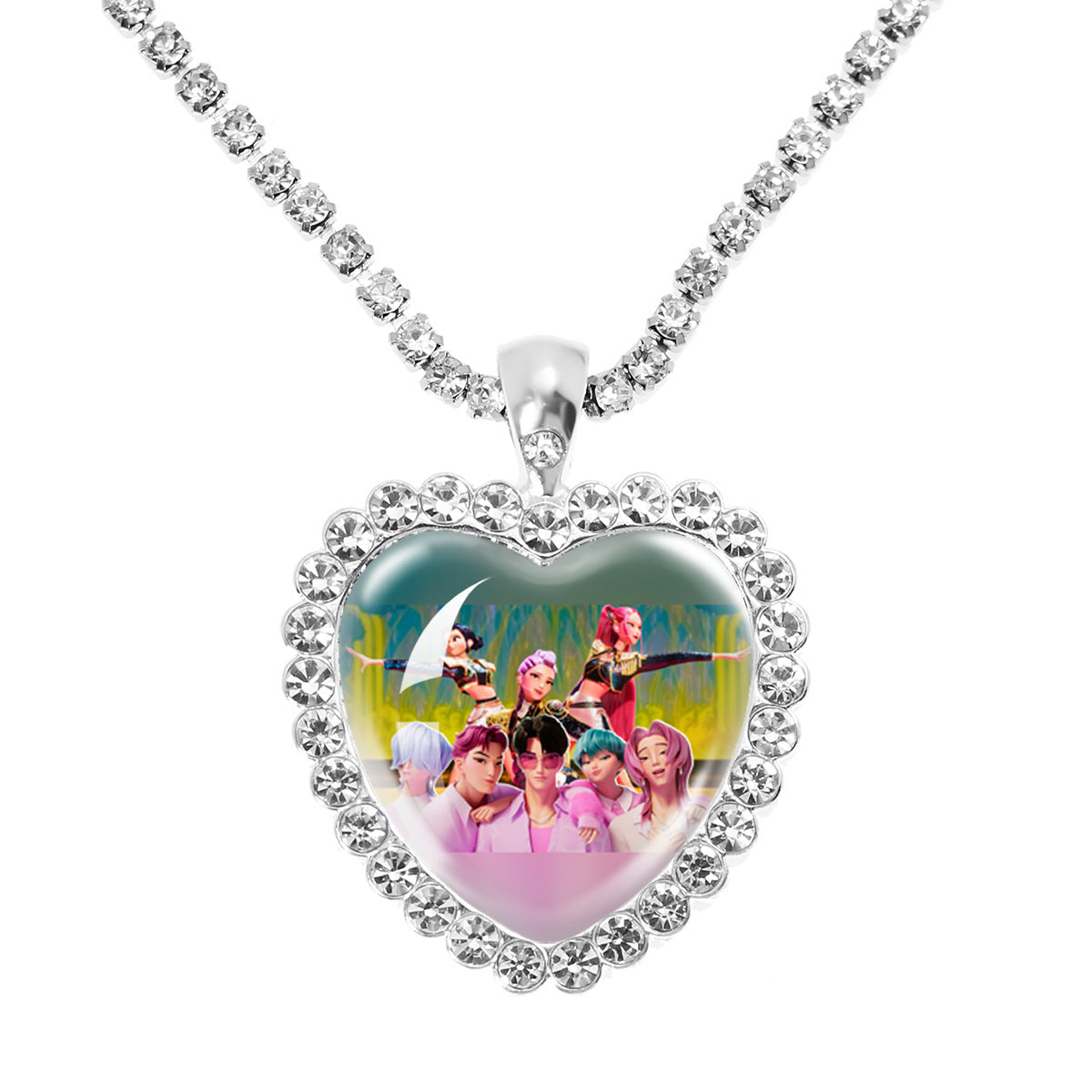 Wholesale Purple Cartoon Girl Time Gem Peach Heart Water Diamond Necklace OLY Exclusive
