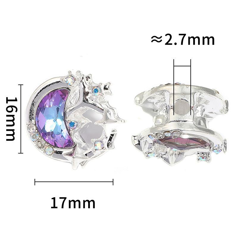 Wholesale 20pcs Diy Heavy Rhinestone Moon Five-pointed Star Through-hole Alloy Beads