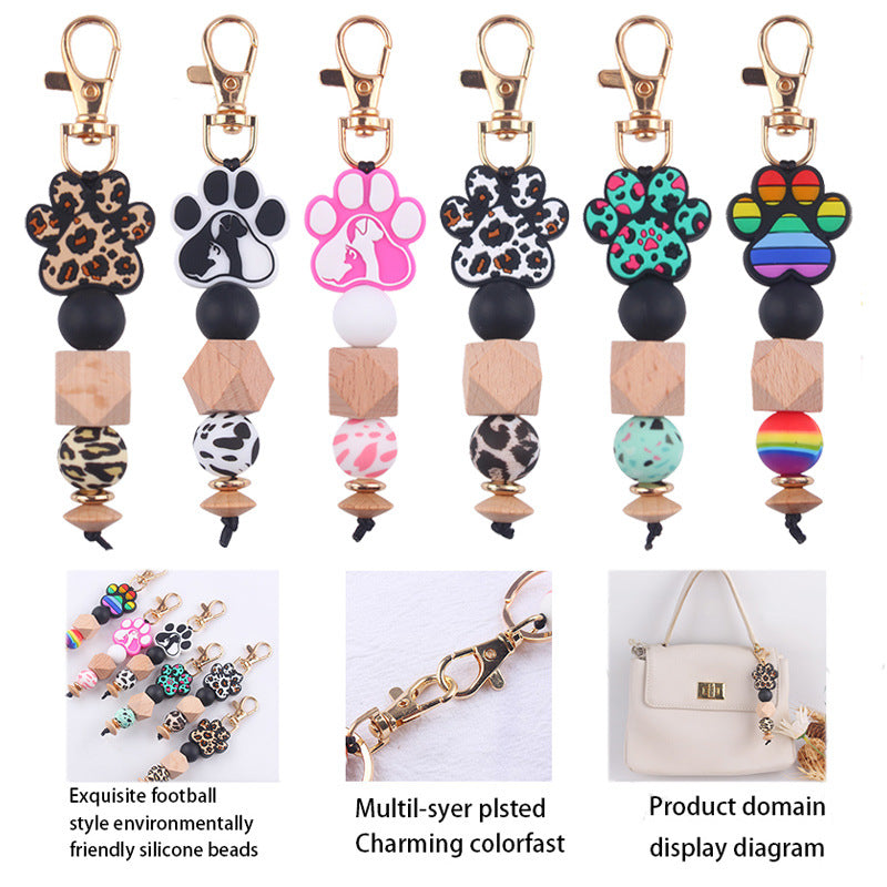 Wholesale Cartoon Dog Claws Pure Handmade Silicone Beaded Keychain